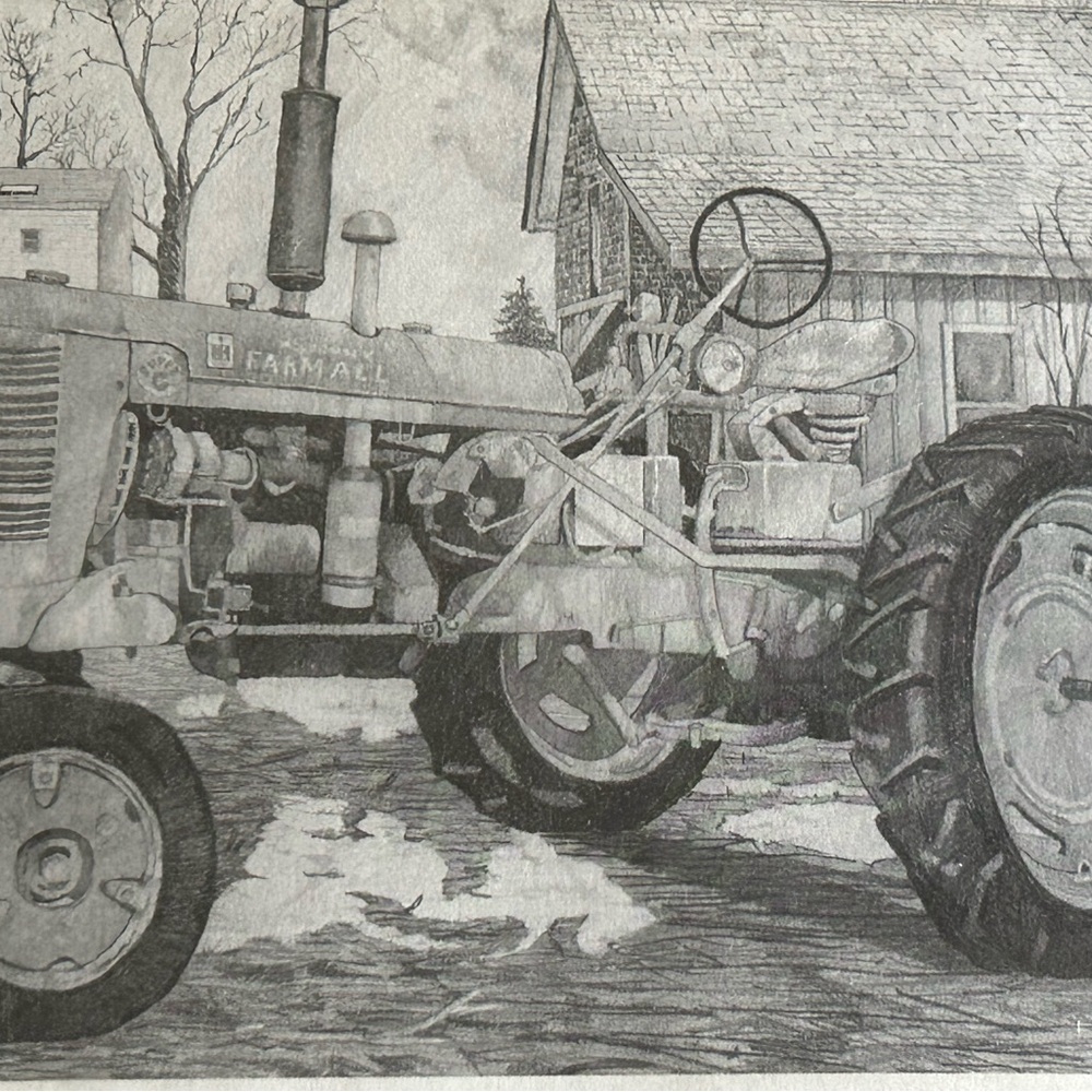 Dozen Tractor Hand Drawn Graphite Blank Notecards “Super C”